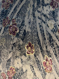 Grey & Black Floral with Magenta Flower &amp; Gold Lurex on Coffee Velvet