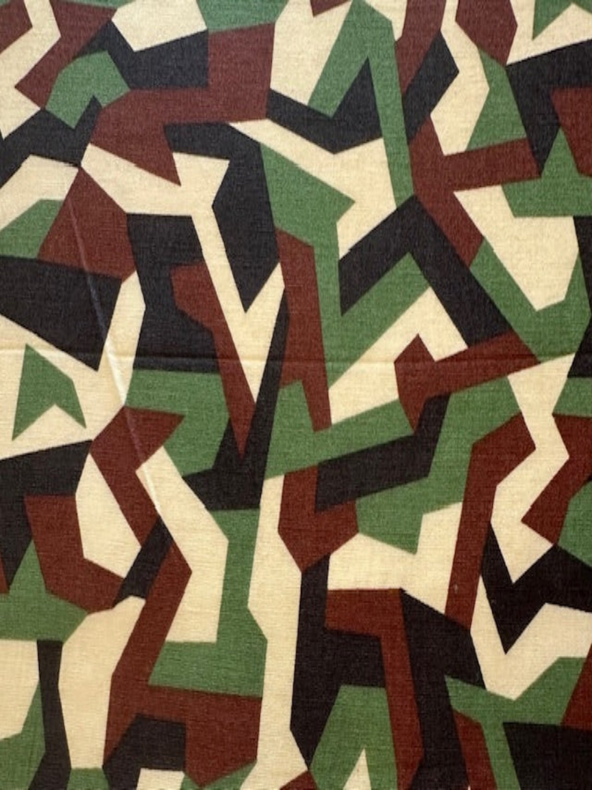 Geometric Camouflage Cream/Green Print on Cotton