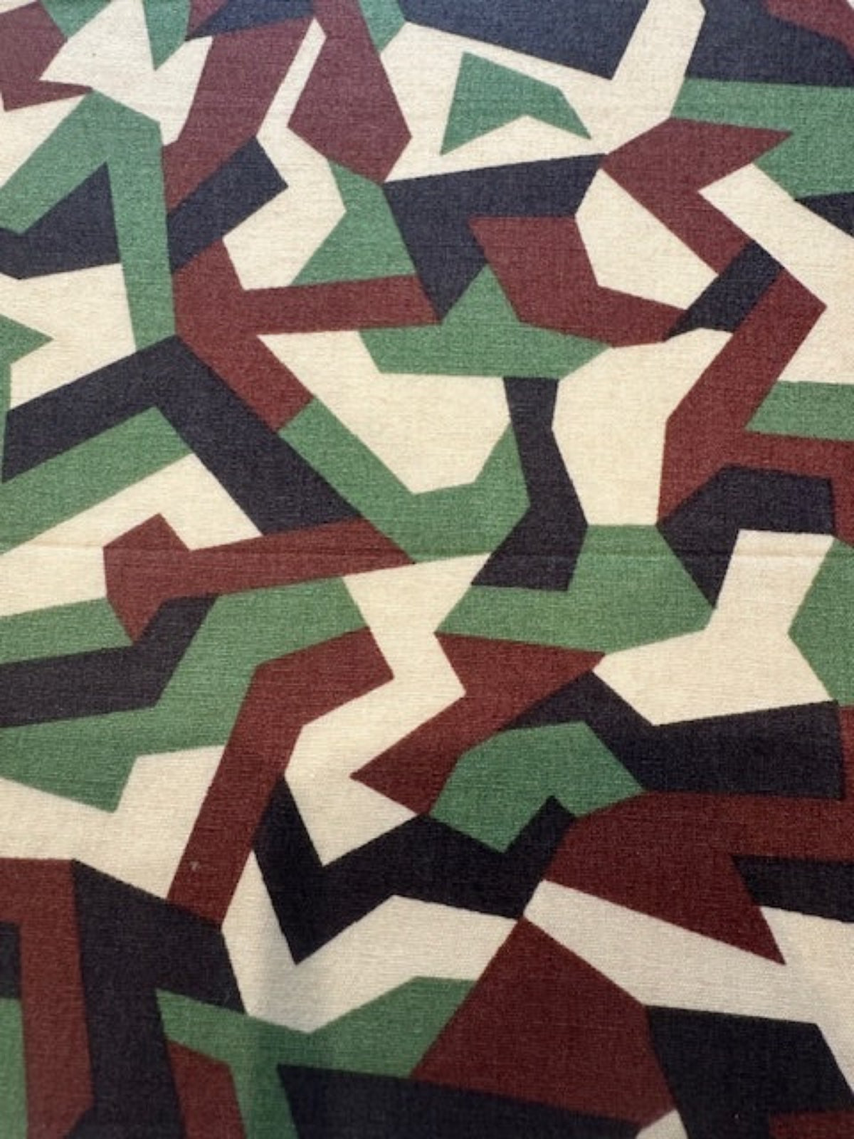 Geometric Camouflage Cream/Green Print on Cotton