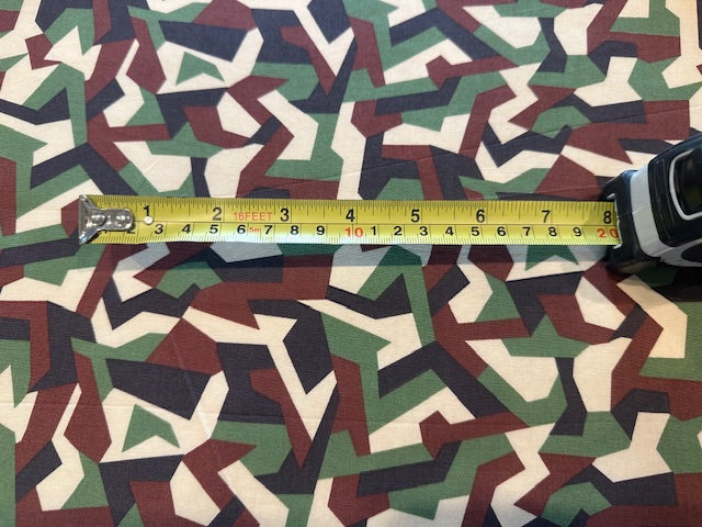 Geometric Camouflage Cream/Green Print on Cotton