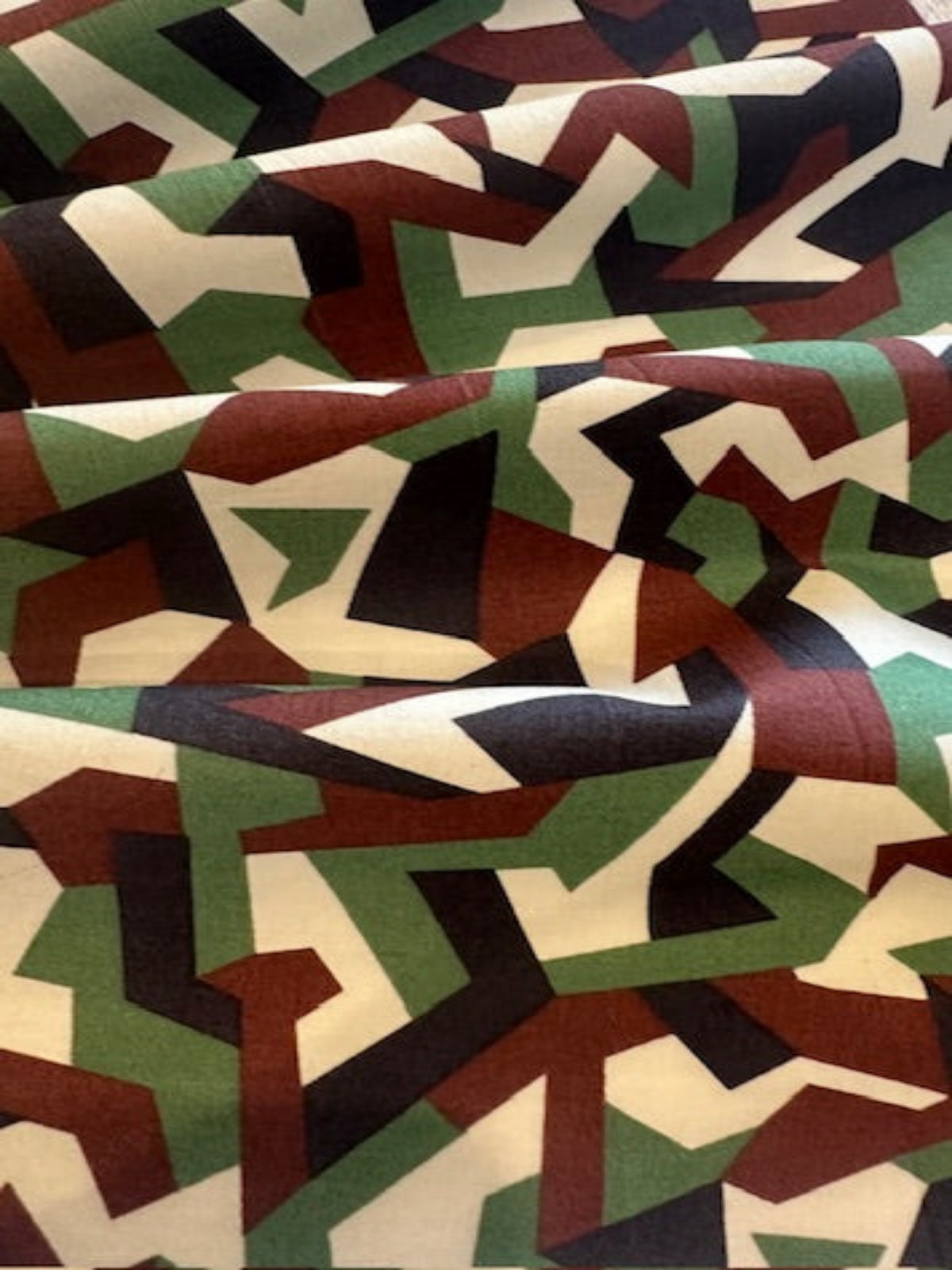 Geometric Camouflage Cream/Green Print on Cotton