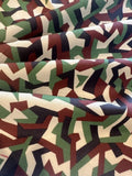 Geometric Camouflage Cream/Green Print on Cotton