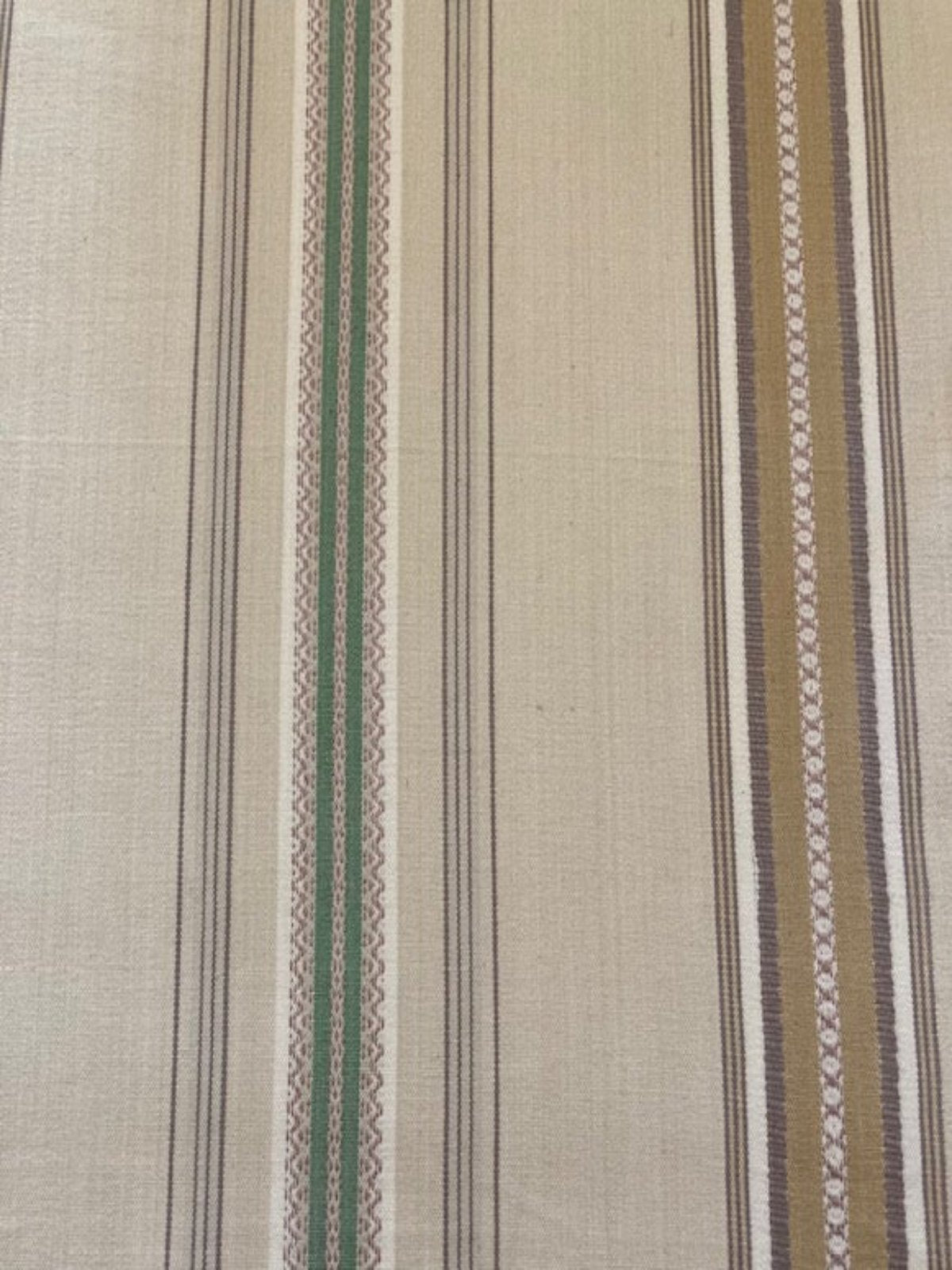 Green/Coffee/ Woven Stripe on Cotton - Stripes running along the Fabric