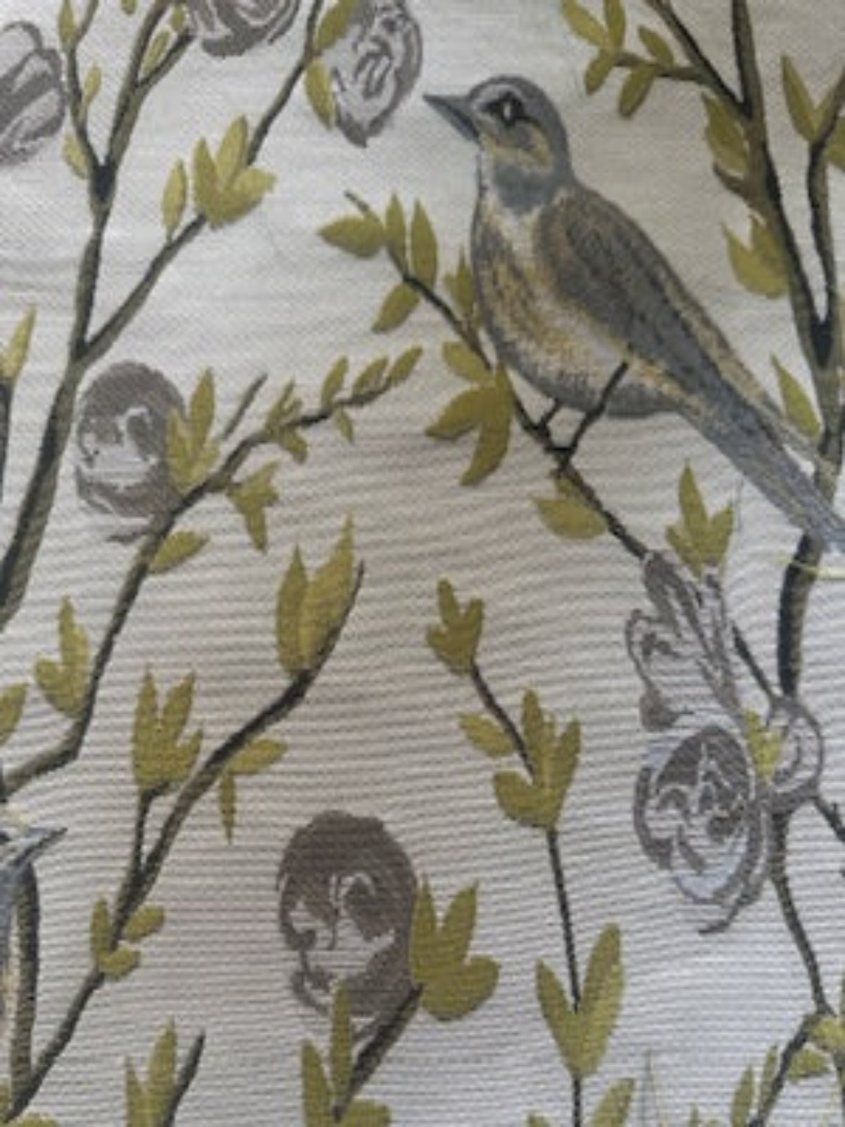 Lime/Grey Jacquard Trailing Branches with Perching Birds Furnishing