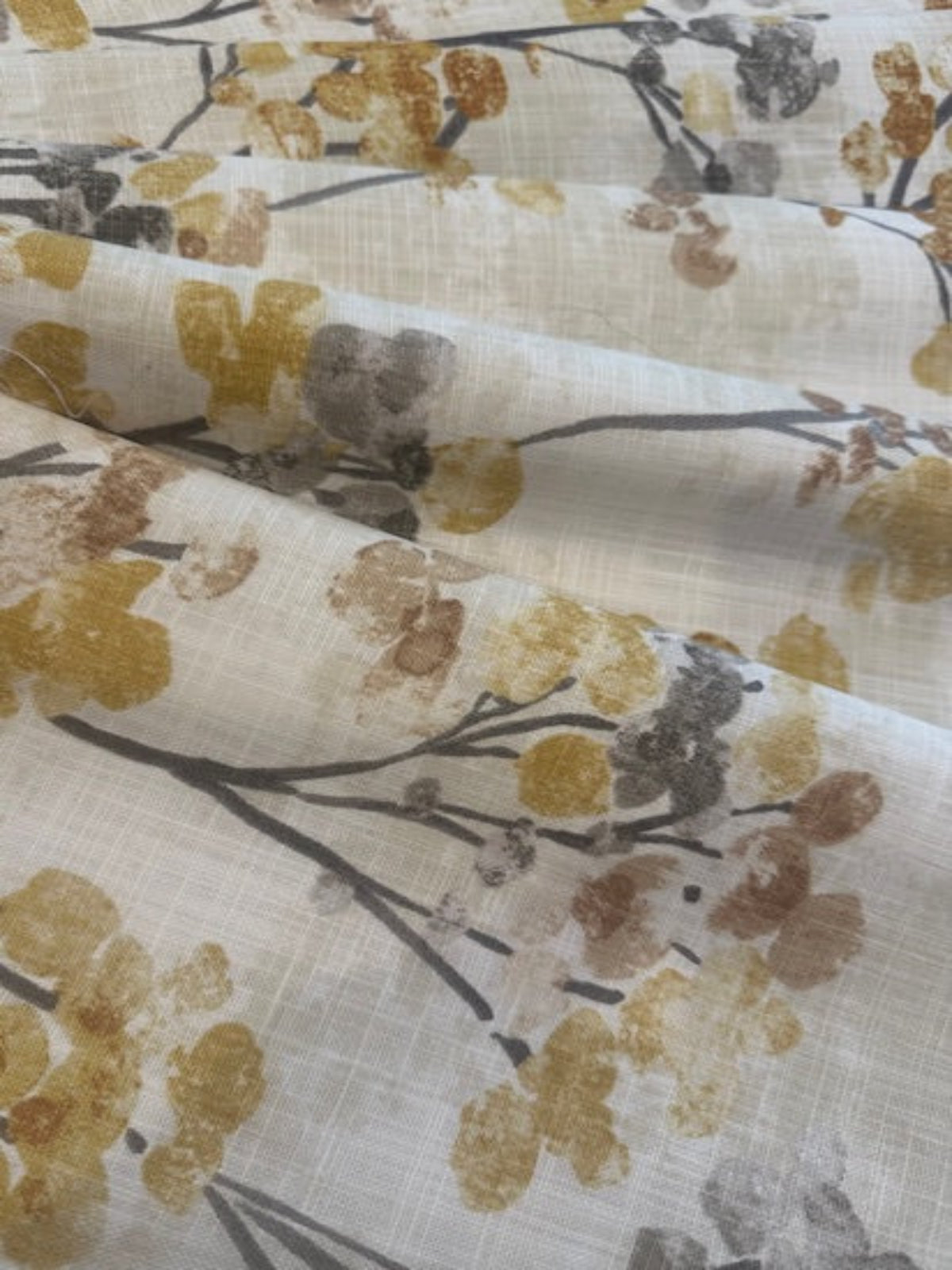 Ochre Berry Bunches on Slubbed Cotton Furnishing