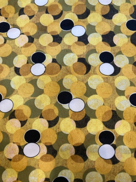 Mustard Overlapping Circles on Silky Satin