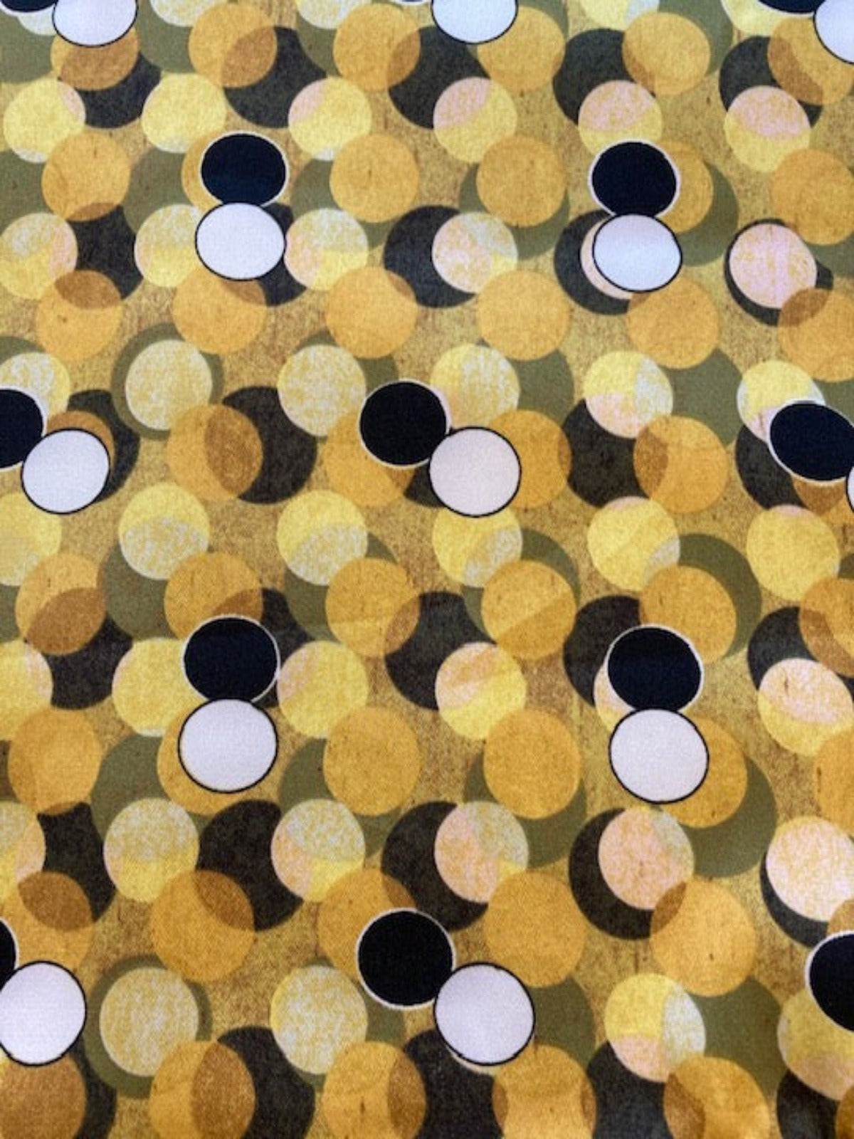 Mustard Overlapping Circles on Silky Satin
