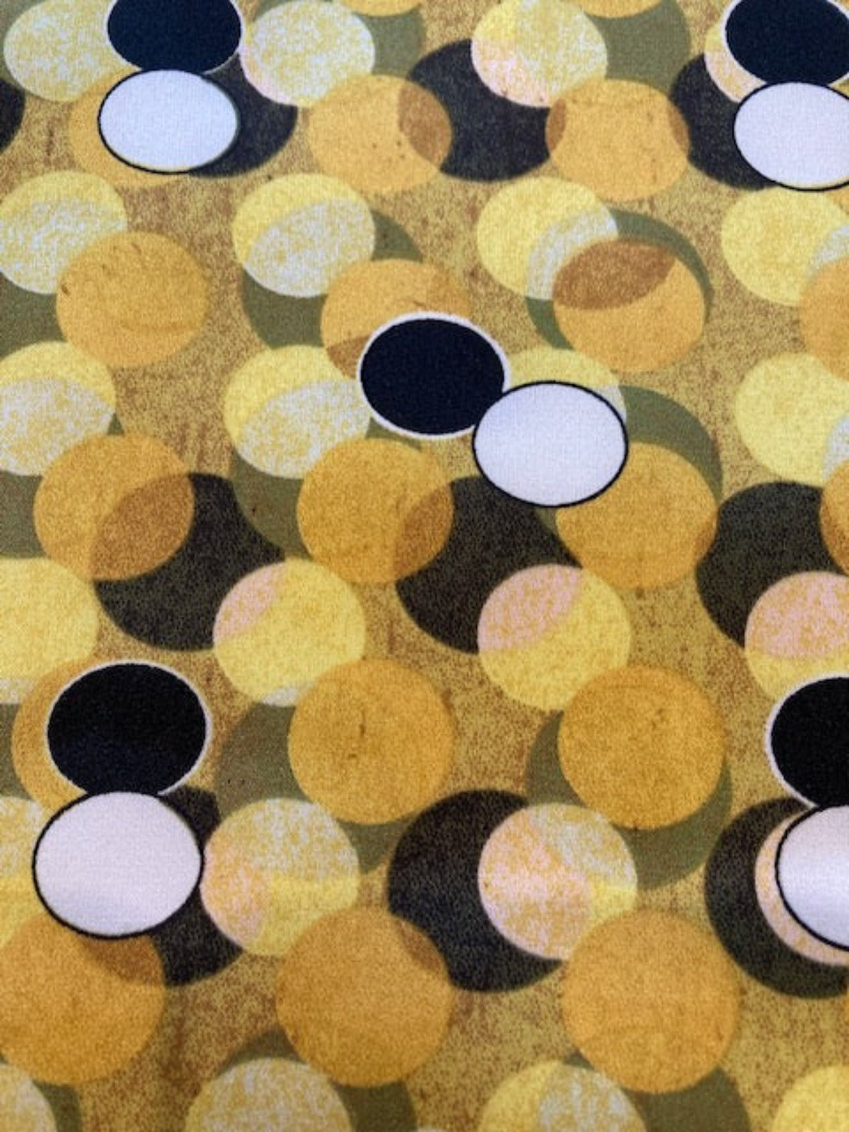 Mustard Overlapping Circles on Silky Satin
