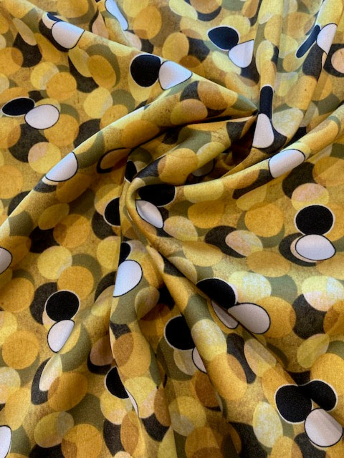 Mustard Overlapping Circles on Silky Satin