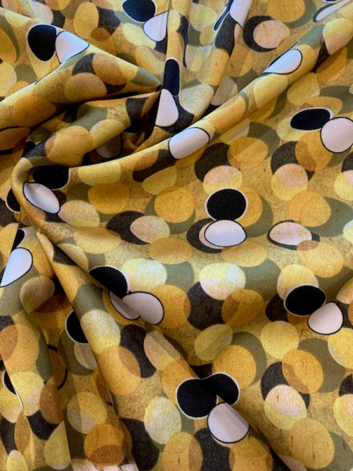 Mustard Overlapping Circles on Silky Satin