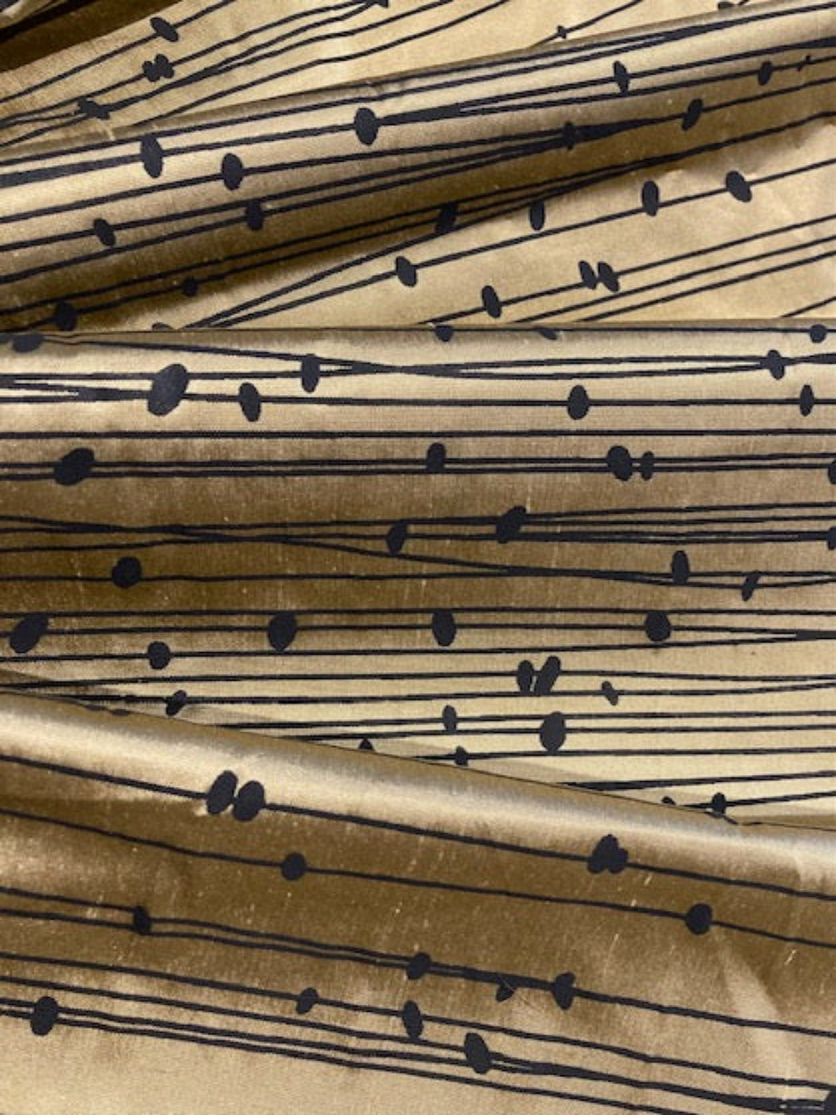 Antique Gold Line & dot Design on Silk " Harlequin - Kalamia"