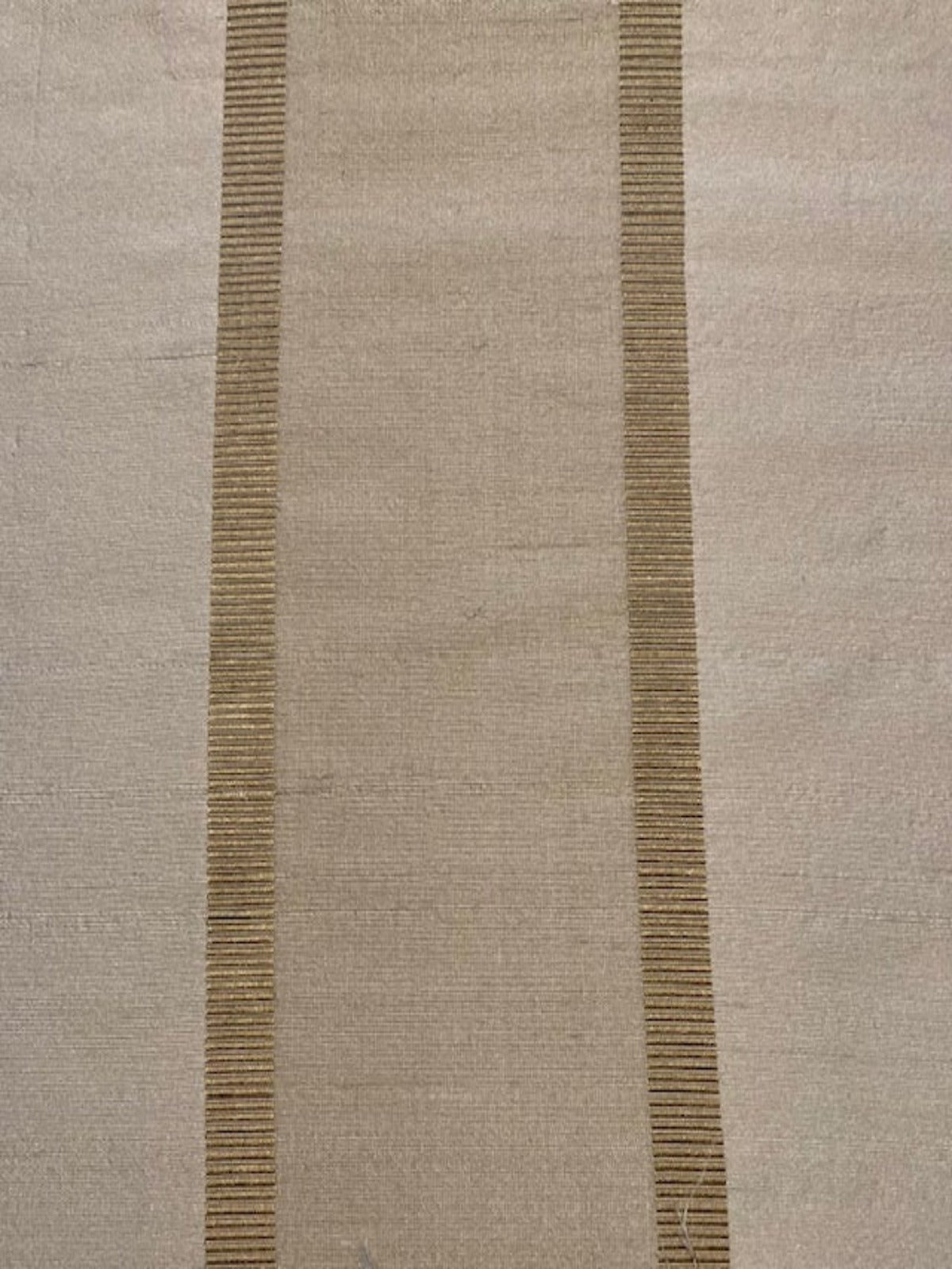 Golden Cream Silk Dupion Irridescent Stripe with Ribboned Stripe running along the Fabric