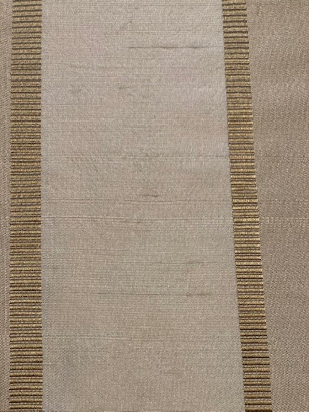 Golden Cream Silk Dupion Irridescent Stripe with Ribboned Stripe running along the Fabric