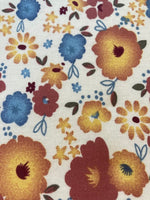 Orange/Blue Overall Flowers on White Cotton Lawn