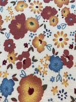 Orange/Blue Overall Flowers on White Cotton Lawn