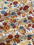 Orange/Blue Overall Flowers on White Cotton Lawn