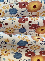 Orange/Blue Overall Flowers on White Cotton Lawn