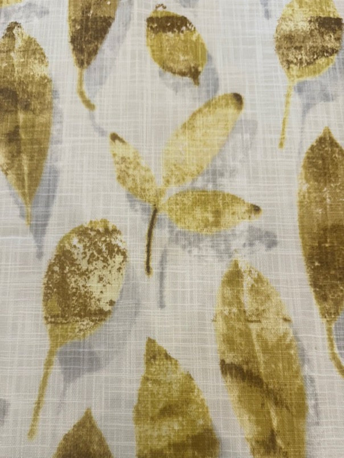 Ochre Faded Leaves on Cream Linen Look Furnishing