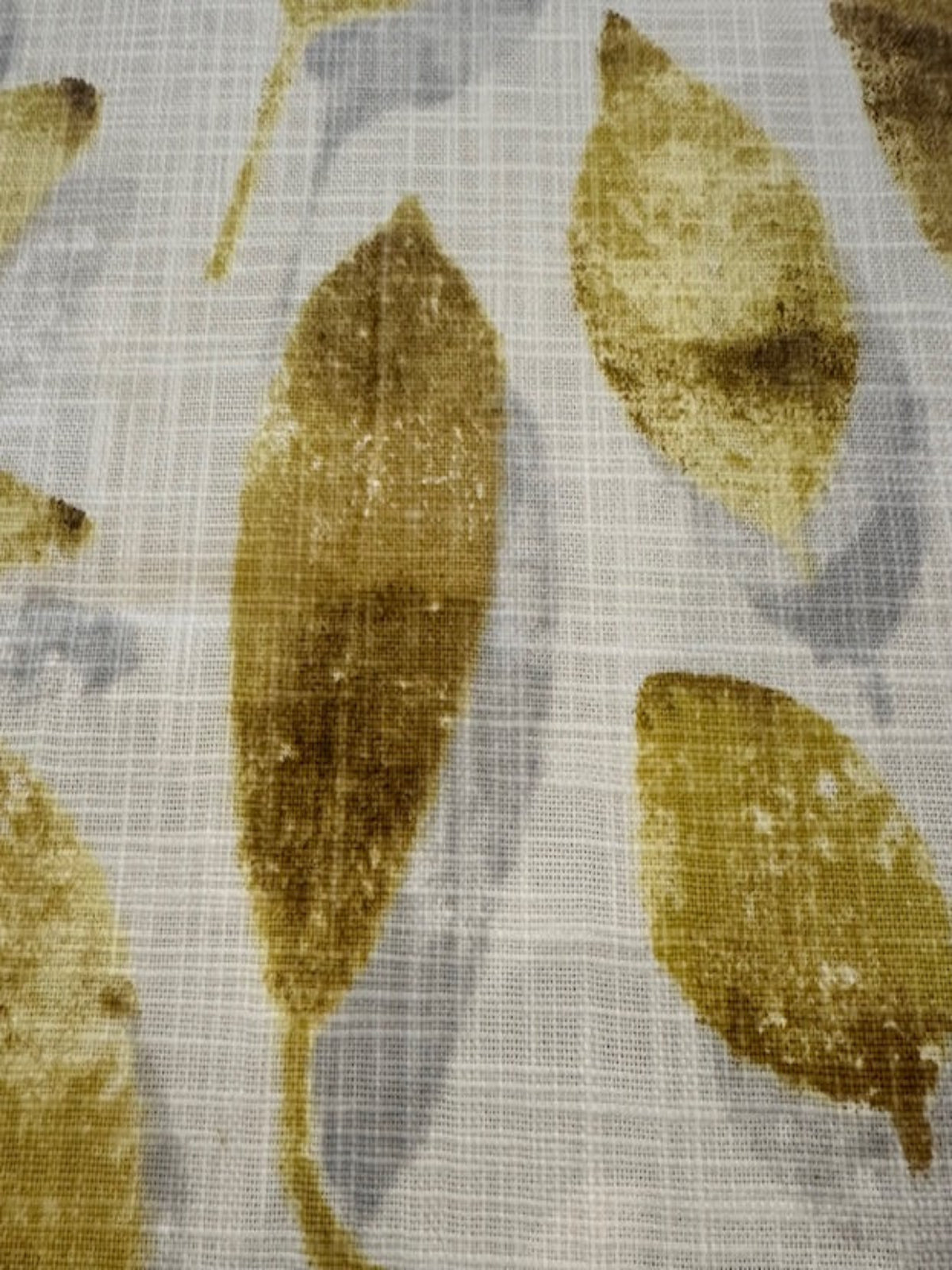 Ochre Faded Leaves on Cream Linen Look Furnishing