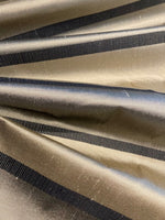 Golden Taupe Silk Dupion Irridescent Stripe with Ribboned Stripe running along the Fabric