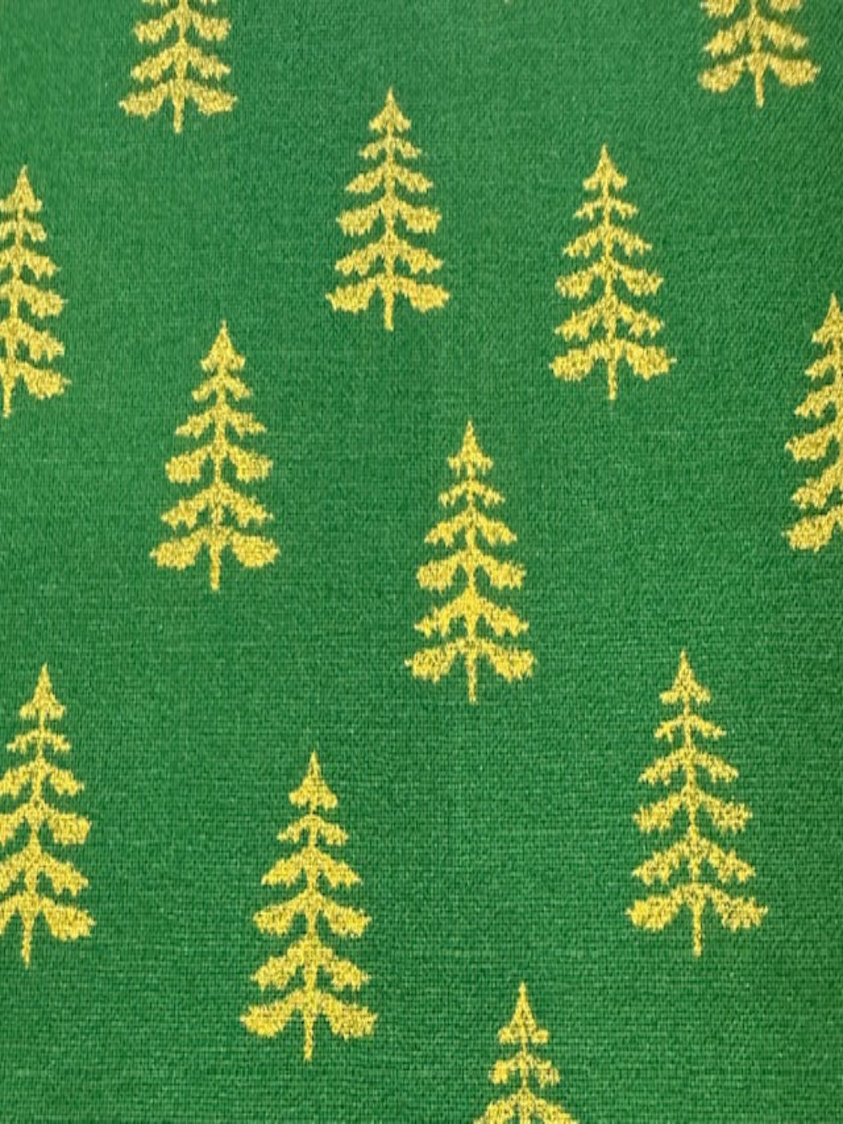 Simple Metallic Christmas Trees on Green Cotton