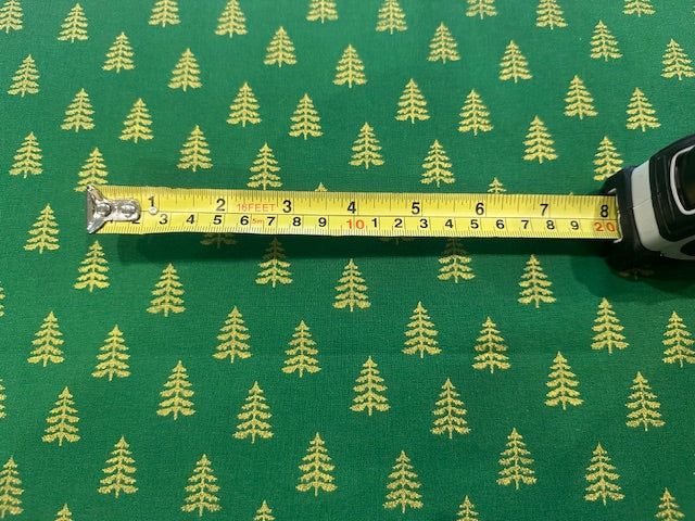 Simple Metallic Christmas Trees on Green Cotton