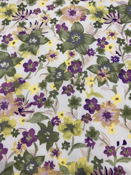 Green & Violet Allover Flowers on Cotton Lawn