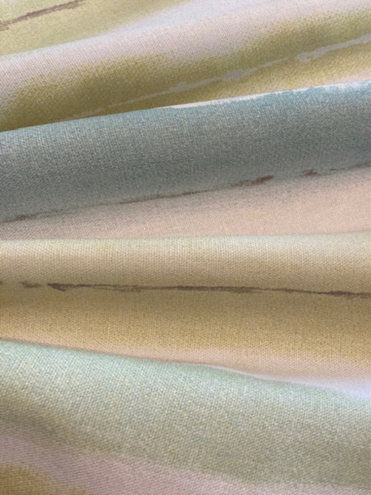 Faded Citrus Stripe on Cotton Furnishing. Stripes running along the fabric.