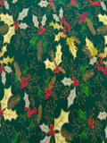 Christmas Green Hollies on Green Cotton