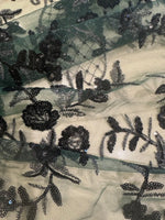 Black/Silver Trailing Flower with Lattice on Bottle Green Mesh