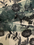 Black/Silver Trailing Flower with Lattice on Bottle Green Mesh