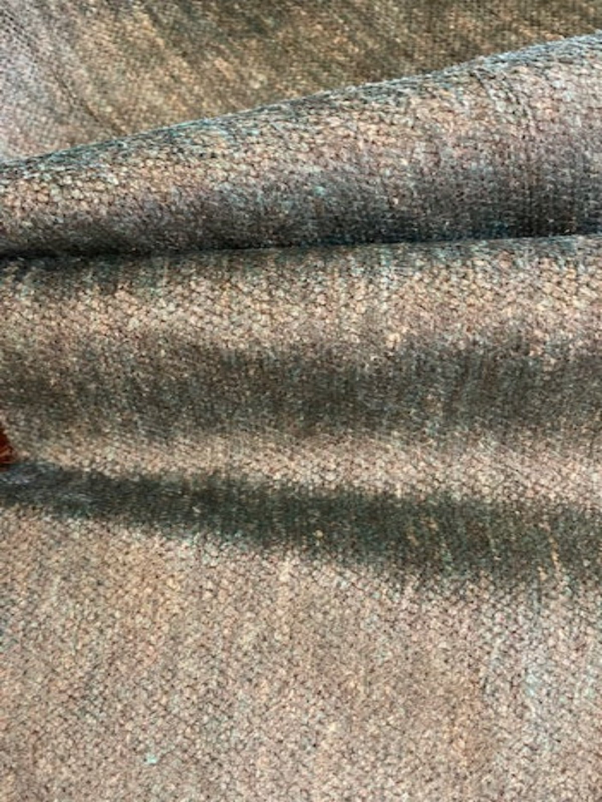 Green Mottled Heavy Brushed Chenille. Brown Reverse