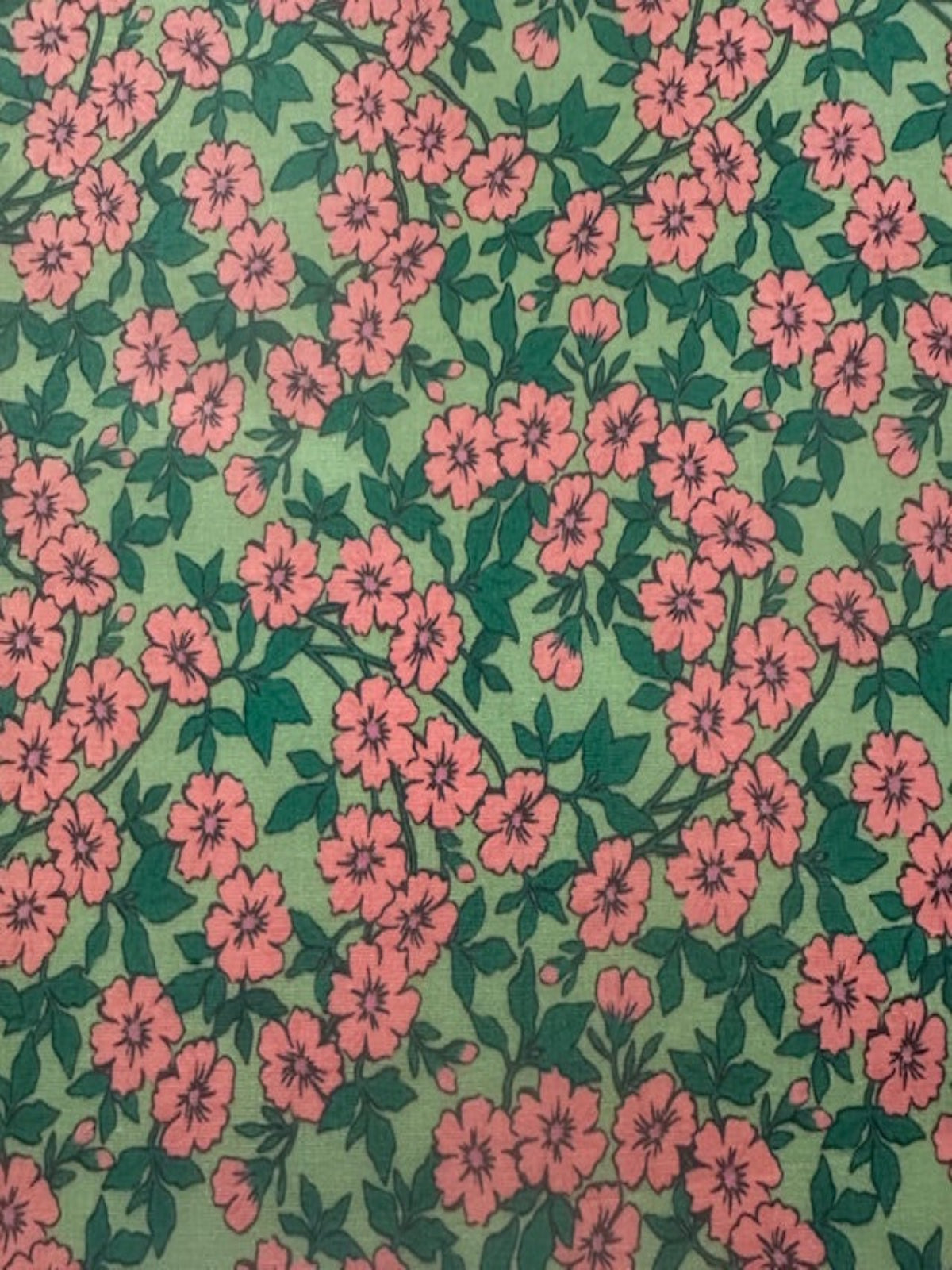 Dusty Pink Floral on Green Cotton Lawn