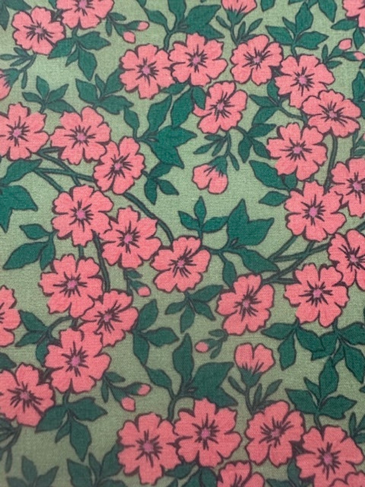 Dusty Pink Floral on Green Cotton Lawn