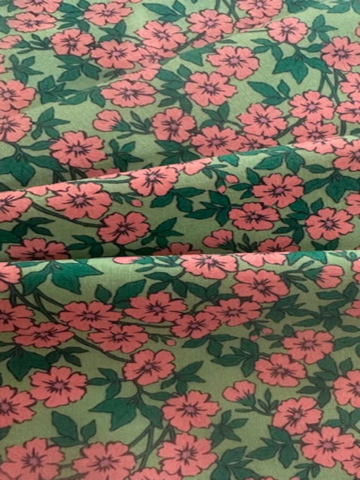 Dusty Pink Floral on Green Cotton Lawn