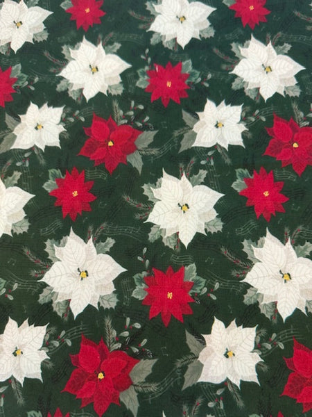 Christmas Jolly Poinsettia on Symphony Green Cotton