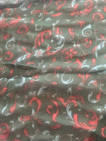 Red on Green Leaf Print on Yoryu Silk Chiffon