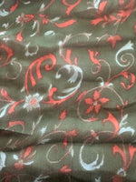 Red on Green Leaf Print on Yoryu Silk Chiffon