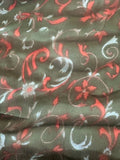 Red on Green Leaf Print on Yoryu Silk Chiffon