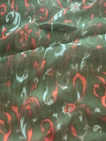 Red on Green Leaf Print on Yoryu Silk Chiffon