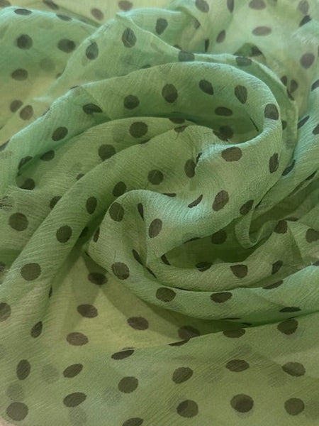 Black Spot on Bright Green Yoryu Silk Chiffon