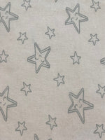 Sage Green Smiling Stars on White Cotton