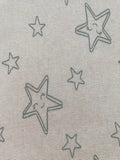 Sage Green Smiling Stars on White Cotton