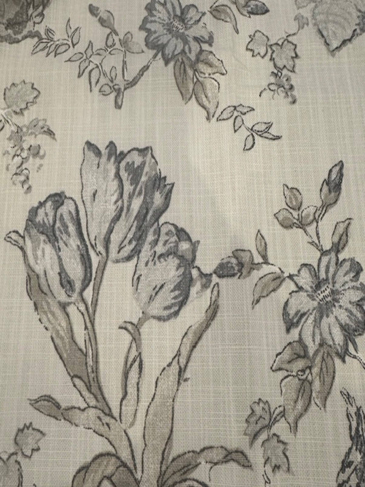 Cream &amp; Grey Floral & Bird Linen Look Furnishing. "Renaissance"- Porter &amp; Stone.