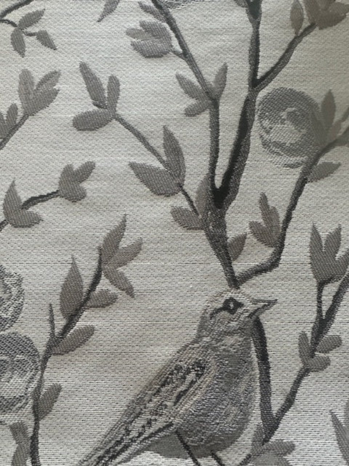 Mink Grey Jacquard Trailing Branches with Perching Birds Furnishing