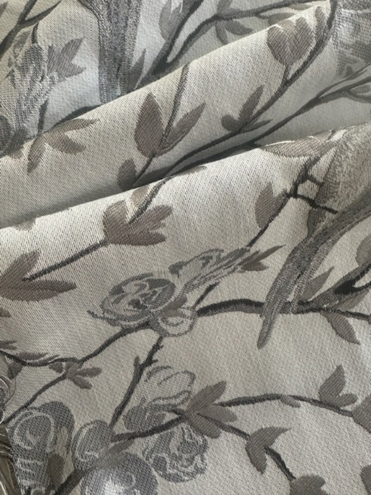 Mink Grey Jacquard Trailing Branches with Perching Birds Furnishing