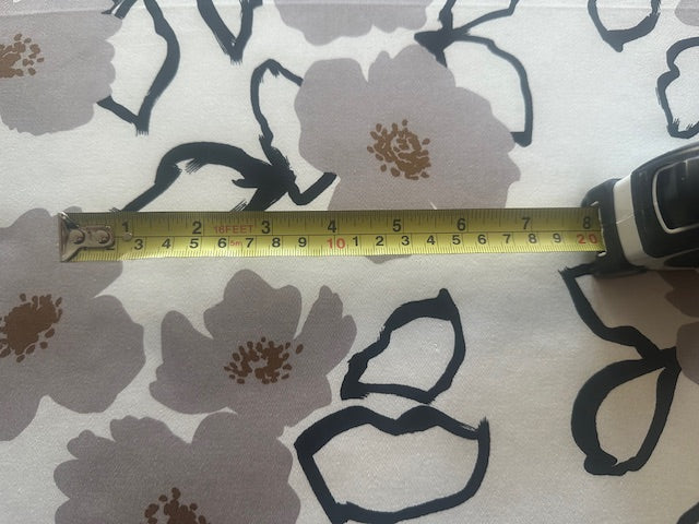 Grey & Black Sketchy Flower Print on Ivory Stretch Cotton