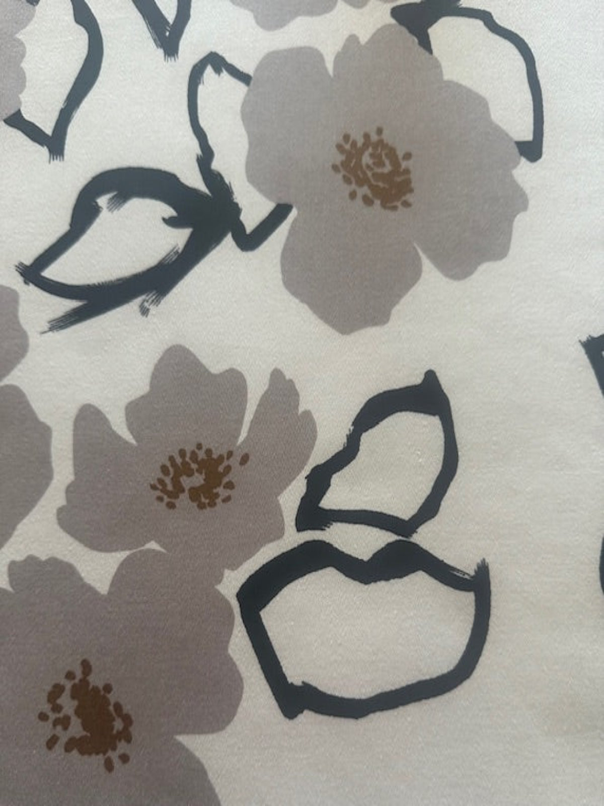 Grey & Black Sketchy Flower Print on Ivory Stretch Cotton