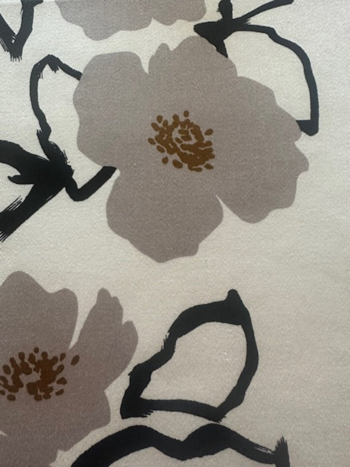 Grey & Black Sketchy Flower Print on Ivory Stretch Cotton