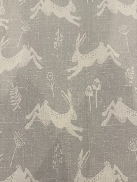 Ivory Running Hares on Pale Grey Furnishing